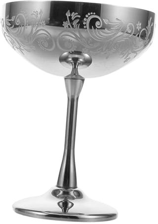 BRIGHTFUFU Tazón De Helado Copa De Vinos Retro De Copa Vasos Para Beber Taza Para El Hogar Copas Retro Taza Para Decoración Copas Antiguas Contenedor De Vino Silver Acero Inoxidable
