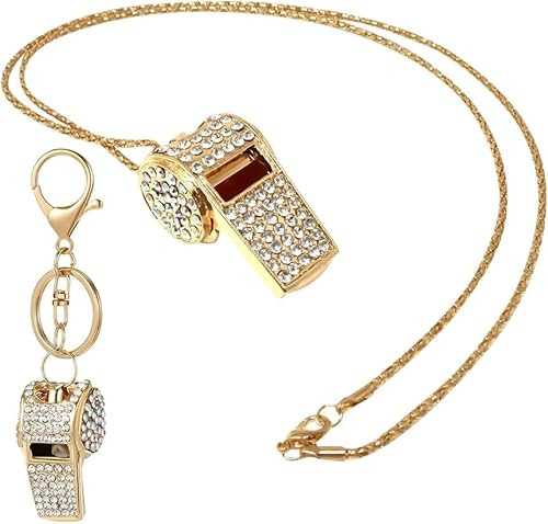 TOEECY Sifflet Strass Brillant Porteclés Chaîne Collier Accessoire Arbitre Entraîneur Sport Compétition