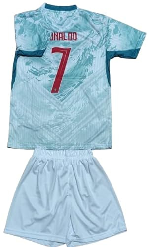 metekoc Portugal Ronaldo 2024 Weiß #7 Football Fußball Kinder Trikot Shorts Fußballbekleidung Geschenk Set Jugendgrößen (Weiß,152)