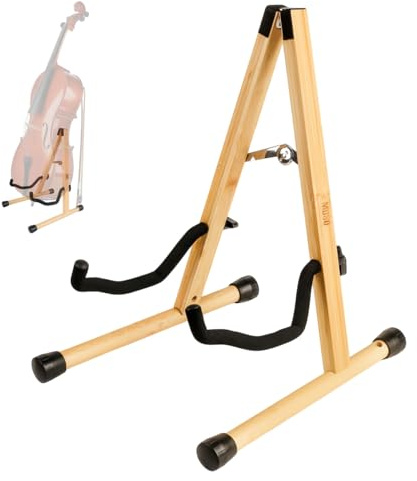 MUSO Support de violoncelle avec support pour archet, support de violoncelle pour violoncelle 1/2, 3/4, 7/8, 4/4 de taille normale (bambou)