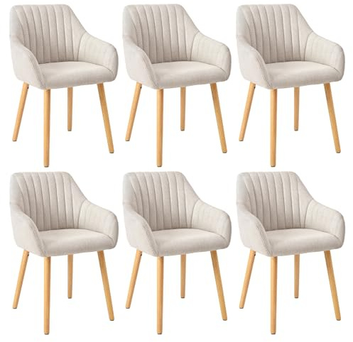 Goeurvant Dining Chairs Set of 6, Modern Kitchen Chairs with Backrest & Wooden Legs, Upholstered Armchairs for Living Room, Dining Room, Restaurant, Beige