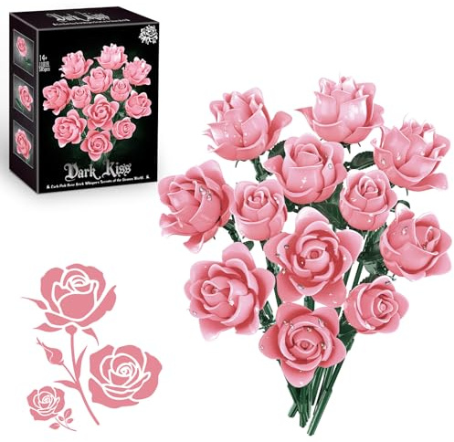 kiothdre Kit de Construction de Bouquet de Roses Roses - Collection Botanique en Fleurs Artificielles, Cadeau DIY pour Femmes Saint-Valentin & Fête des Mères - Décoration Intérieure (Rose)