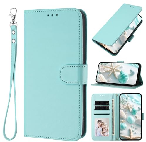 XINQCASE pour Xiaomi Redmi Note 10 5G, Protection Cartes Etui Housse en Cuir PU [Dragonne], Étui à Rabat Portefeuille Flip Case pour Redmi Note 10 5G, Vert Menthe