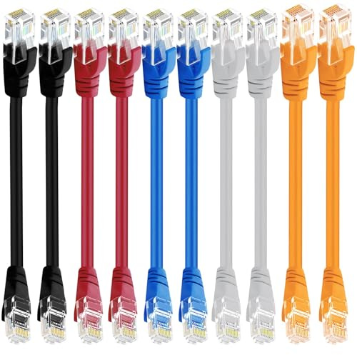 10Pcs Short Cat6 Ethernet Cable 15cm 1000Mbps High Speed Network Patch Cord | with RJ45 Connectors Cat6 Ethernet LAN Patch Cable Set for Modem Router Server Gaming Switch TV PC Office Use, Mixed Color