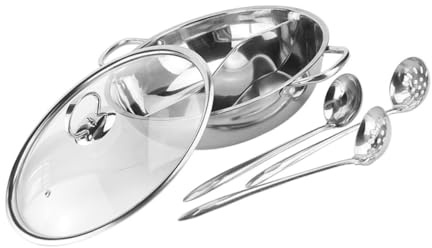 Toyvian Stainless Steel Double Flavor Hot Pot 32cm Dual Section Chinese Style Hot Pot Kitchen Accessory with Ladle Home Cooking Set