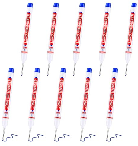 Sariputa 10 Marqueurs à Trous Profonds Bleus 20mm Pointe Fine, Marqueur Trou Profond 15cm, Feutre de Tracage Metal pour Bois, Plastique, Mur, Carton, Deep Hole Markers pour Zones Difficiles d’Accès