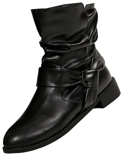 Générique Plattformsstövlar dam rund tå ankelstövlar dam platta vinterstövlar mocka stövlar slouchy veckad boot varm ledig sko mångsidig enfärgad stövel stövel, svart, 37 EU