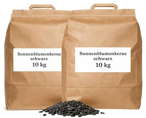 Graines de tournesol - 20 kg - Nourriture pour oiseaux sauvages toute l'année - Nourriture pour oiseaux sauvages - Nourriture pour toutes les saisons - Riche en matières grasses et énergétiques