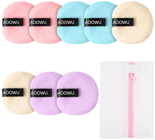 AOOWU Tvättbara sminkborttagningsskivor, 8 st återanvändbara sminkborttagare med förvaringsväska, dubbelsidigt flanellmaterial mjukt och lämpligt för ansiktsrengöring och sminkborttagning