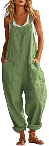 OVARA Dungarees for Women Casual Baggy Overalls with Pockets Adjustable Straps One Piece Bib Pants Ladies Vintage Sleeveless Plain Summer Jumpsuits for Work Travel Holiday