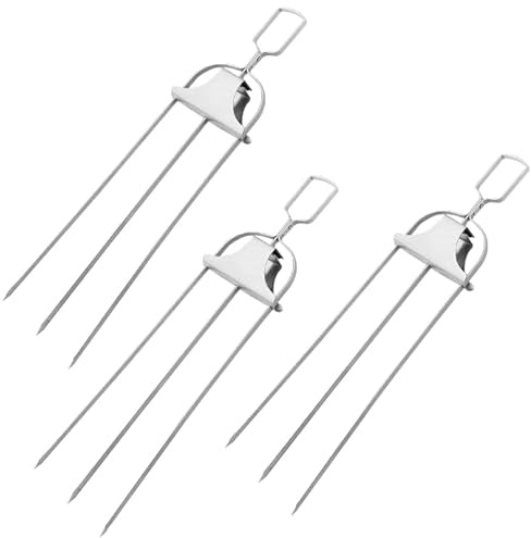 Pinchos de parrilla de 3 vías actualizados, pinchos de barbacoa de acero inoxidable de 3 vías con bolsa, pincho de metal reutilizable para brochetas de pollo y brochetas de freidora de aire, para