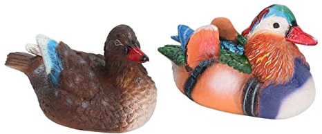 BTOSEP Flytande mandarin anka statyer för trädgårdsdamm dekor 2 st premium harts söt djurprydnad 21,5 x 11 x 12,5 cm (ljusfärg)