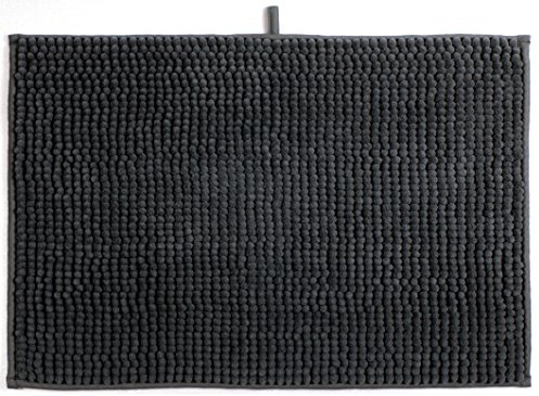 MSV – Chenille-Mikrofaser-Badematte – Langflorig, rutschfest – Maschinenwaschbar – Praktische Aufhängeschlaufe – Optimaler Komfort und Hygiene – Dunkelgrau – Einzelmatte – 60 x 60 cm