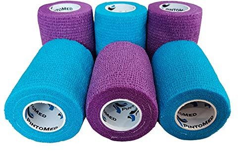 PintoMed - Bandage Cohésif - 3 Bleu + 3 Violet -6 Rouleaux X 7,5 cm X 4,5 m Autoadhésif, Sports Bande, Premiers Secours Adhésif, Vet Wrap