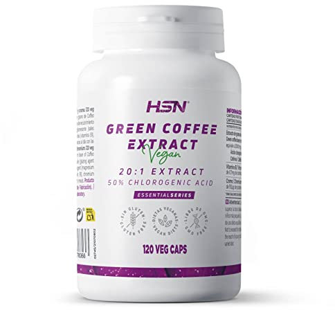 HSN Café Verde 20000 mg | 120 Cápsulas Vegetales Extracto 20:1 1000 mg Green Coffee Bean + 500 mg Ácido Clorogénico + 20mg Cafeína por Dosis Diaria| No-GMO, Vegano, Sin Gluten