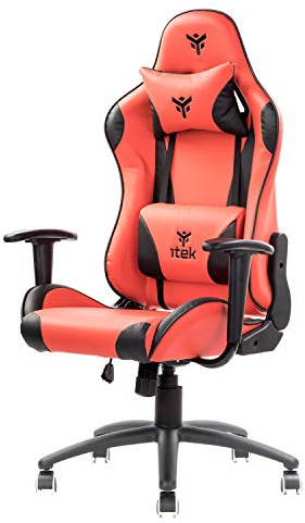 ITEK PLAYCOM PM20 Gaming ergonstol. Röd, liggande rygg, justerbara armstöd och nackstöd, sup. ländryggen, komfort och design, perfekt som kontorsstol, studiestol eller spelstol