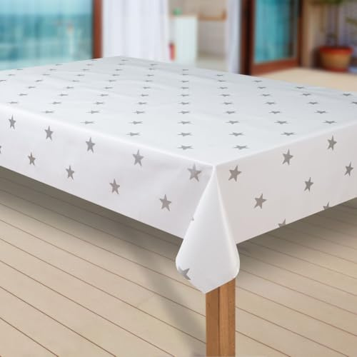 laro Wachstuch-Tischdecke Sterne Weihnachten Weihnachts-Motive PVC Wachstischdecke Eckig Meterware Wasserabweisend Abwischbar GAL, Muster:Sterne Weiss-Silber, Größe:80x80 cm