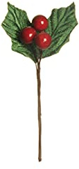 Pandecor Set x36 Pick chiudipacco Agrifoglio di Natale in Velluto con 3 Bacche Rosse Artificiale 11 cm
