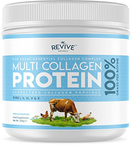 Multi Collagen Protein Powder (200g) - Types I, II, III, V & X - Hydrolyzed Grass Fed Bovine, Wild Caught Fish, & Free-Range Chicken & Eggshell Collagen by Revive Naturals
