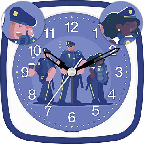 Eurotime Wecker Jungen Polizei Polizist Notruf, Kinderwecker, Dunkelblau Blau, Kunststoffgehäuse und Kunststoffglas, geräuscharmer Wecker, ohne Ticken, mit Licht und Weckwiederholung, 27126-08
