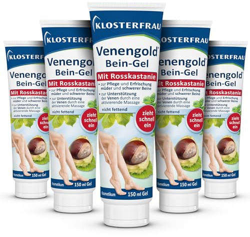 Klosterfrau Venengold Bein-Gel | 5x 150ml | zur Pflege und Erfrischung müder & schwerer Beine | schnell einziehend | mit Rosskastanie