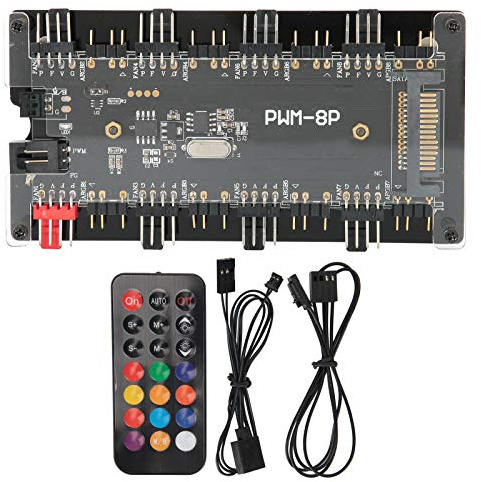 Fdit Lüfter Hub PWM + ARGB Controller 2 in 1, Combo für Gehäuselüfter mit Fernbedienung, kabellos, für Computerkühlung