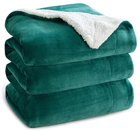 Sängsäck Vändbar flanell/Sherpa filt 220x240cm - 135/150 säng filt av 100% extra mjuk mikrofiber - mörkgrön plysch filt