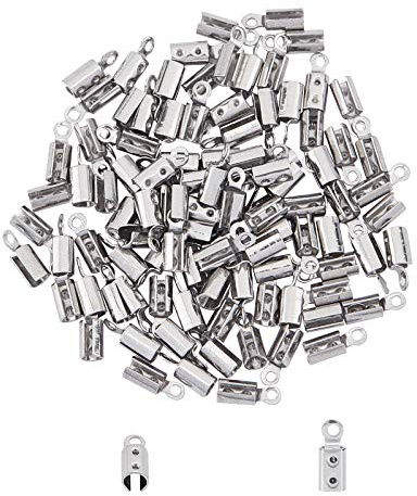 UNICRAFTALE 100 Stück Faltbare Crimpenden Lederband Verschluss Falten Endkappen 3 mm Breite Kettenverschluss Klemmende Spitzen Schmuckherstellung Für Armbänder, Edelstahl Farbe