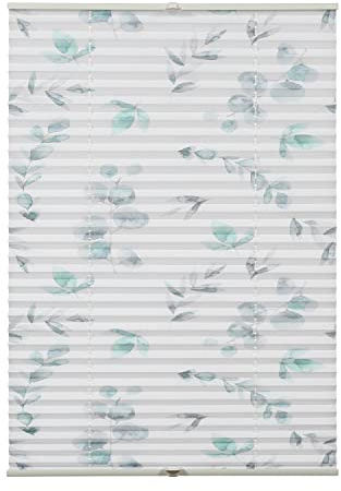 GARDINIA Plissee Concept zum Klemmen, Blickdichtes Faltrollo, Lichtdurchlässig, Alle Montage-Teile inklusive, Höhenverstellbar, Zweig-Muster, Weiß, 50 x 130 cm (BxH)