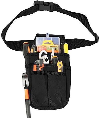 Klein Werkzeugtasche mit Gürtel, 25 x 13 cm Professionelle Elektriker Werkzeuggürtel 600D Oxford Stoff Wasserdichte Hardware Werkzeug Belt Tool Bag Garten Gürteltasche, Schwarz
