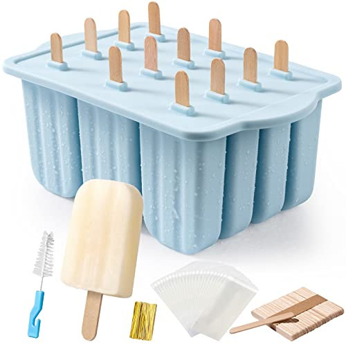 Eisformen Silikon,MEETRUE 12 Eis am Stiel Formen Silikon Eisformen Eis am Stiel Popsicle Formen Leicht zu lösende BPA-Freie Eis-Pop-Hersteller für Kinder und Erwachsene Stieleisformen,Blau