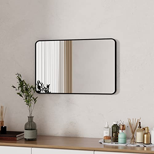 Boromal Spiegel Schwarz 40x60cm Rechteckiger Metallrahmen Badspiegel Wandspiegel Morden Dekorative für Badezimmer, Waschräume, Schlafzimmer, ohne LED