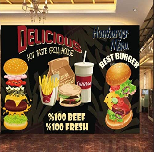 Burger Pizza Fries Fast Food Restaurant Teenagers Repeats Peel & Stick Wallpaper Removable Self-Adhesive Large Wallpaper Roll 3D Wall Mural Sticker Home Decor For Living Room Bedroom W 250(W)x175(H)cm