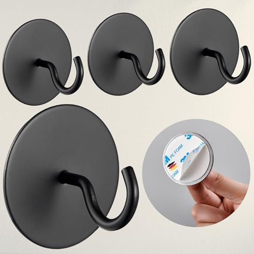 DEKAZIA® 4er-Set Deckenhaken selbstklebend Schwarz, Klebehaken Outdoor | Garderobenhaken, ohne Bohren, extra stark, für Lampen, Rundhaken, Kleiderhaken, Wandhaken, Decke, Vintage