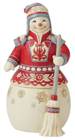 Enesco Jim Shore Heartwood Creek Figurine bonhomme de neige nordique de Noël avec balai, 21 cm, multicolore