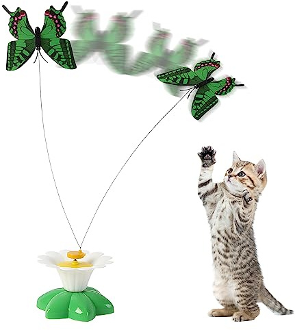 Interaktives Katzenspielzeug, Elektrisches Fliegendes Vogelspielzeug für Katzen, 360 ° Drehbarem Rotierendes Lustig Elektrisches Fliegendes Bewegungsspielzeug für Katze Kätzchen (Schmetterling)