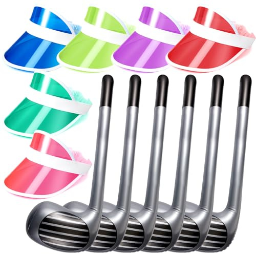 Hicarer 12 Pcs Golf Accessories Include 6 Golf Inflatable Club 76 cm Stick with 6 Pcs Assorted Colors Sun Visors Hat for Sport Lovers Men Women Kids Gifts Supplies