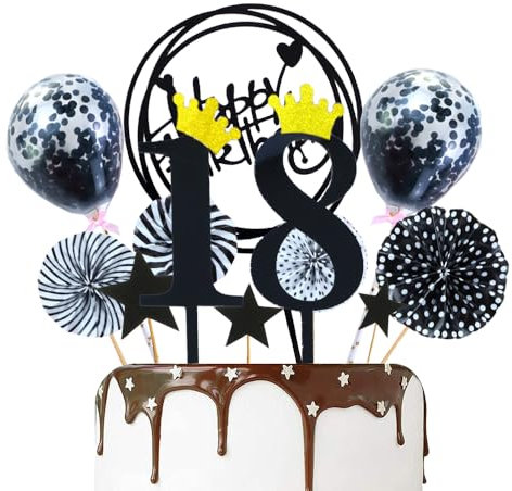 ZWWsullo Tortendeko 18 Schwarz Happy Birthday Tortendeko Glitzer Happy 18th Birthday Cake Topper tortendeko 18 geburtstag junge kuchendeko 18 geburtstag junge essbar 18 Geburtstagstorte Topper