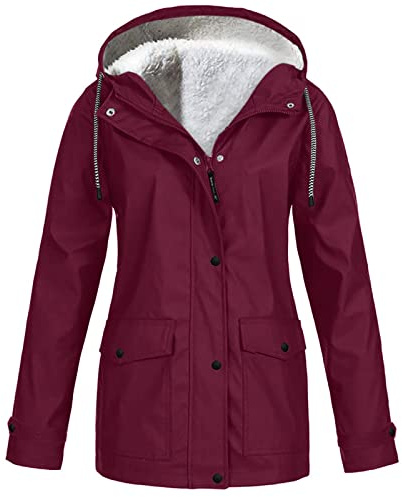 Chubasquero para mujer, con forro, chaqueta larga con capucha, impermeable, chaqueta de esquí, resistente al viento, chubasquero de invierno, chaqueta de entretiempo con cremallera, abrigo de