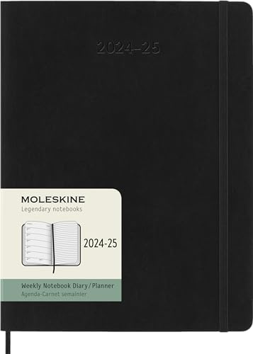 Moleskine Wochenplaner 2024-2025, WochenAgenda 18 Monate 2025 mit Platz für Notizen, mit weicher Abdeckung und elastischem Verschluss, XL Format 19 x 25 cm, Farbe Schwarz