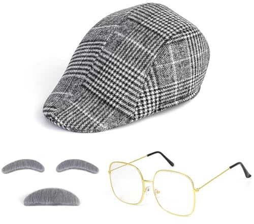 BTHRORO Accessoarset Kostymer, År Accessoarer Set för Män med Mössa Glasögon Mustasch Glasögon Ögonbryn Gamla Person Carnival Party Cosplay Maskfest