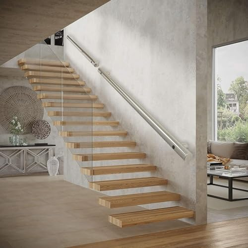 Pipe Handrail 2 OD Round Stair Railings with Wall Brackets Kit, Stainless Steel Brushed Safety Handrail for Indoor Outdoor Stair, Wall Mounted Hand Railings (Size : 3ft/90cm)