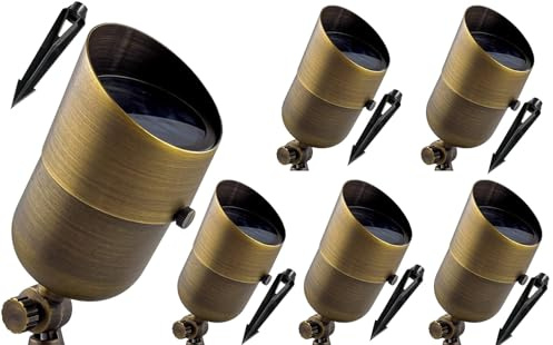 MIK Solutions Solid Brass Spot Lights Outdoor 101-12V Low Voltage Landscape Lights, Bronze Heavy Duty Outdoor Landscape Lighting for Home, Uplights with Ground Stake Without Bulb (6 Pack)