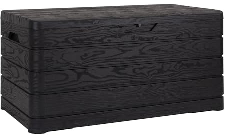 Toomax Dolomiti coffre de 500 litres, porte-outils 130x65x64 cm, effet bois couleur noir, en plastique résistant, résistant aux UV, muni d’un trou pour cadenas, pour extérieur