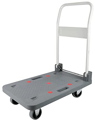 Flachbett-Handwagen Tragbarer Plattformwagen, Kunststoffplatten-Schiebewagen mit klappbarem Metallgriff, Flachbett-Handwagen for den Umzug von Lagerhallen und Fabriken Schwerlast-Flachbettwagen (Size