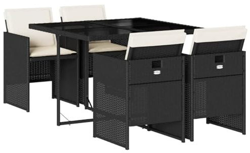 vidaXL Ensemble à Manger de Jardin avec Coussins 5 pcs, Table et Chaises à Dossier Rabattable, Meubles d'Extérieur Patio Terrasse, Noir Résine Tressée