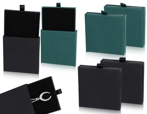 Lhbwhiz 4 Stücke Geschenkbox,Schmuckkasten,Schmuckbox Schachtel,Schmuckschatulle,Papier-Schmuck-Display,Schmuck Organizers,Schmuckaufbewahrung,für Ohrringe,Ring(7 * 9 * 1.7CM,schwarz und dunkelgrün)