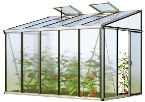 GFP Serre adossée Ella 35 - Panneaux en Polycarbonate d'env. 16 mm - 324x194 cm - Aluminium