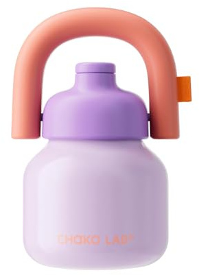 CHAKO LAB Water Bottle with Straw and Carry Handle | Wide Mouth vacuum insulated stainless steel Bottles | Reusable, leak-proof and BPA-free | 33oz (Purple&Orange)