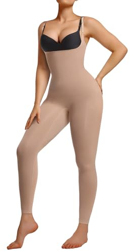 SHAPERX Body Moldeador de Pecho Abierto para Mujer – Faja Enteriza Reductora con Control de Abdomen y Cintura, Tirantes Ajustables, Body reductor Tipo Leggings, UK-SZ5802-Sienna-L/XL
